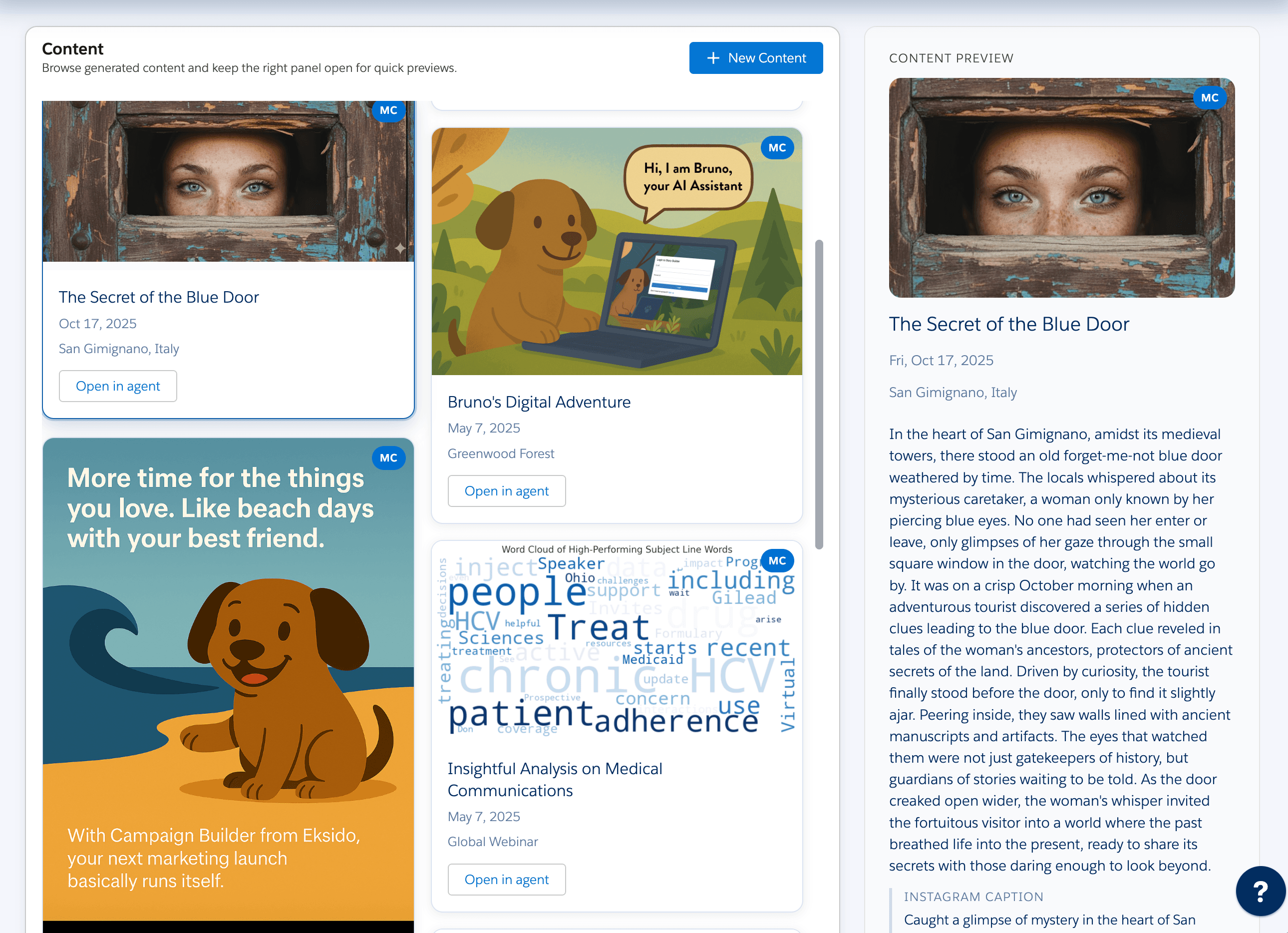 Content generation screen in Campaign Builder
