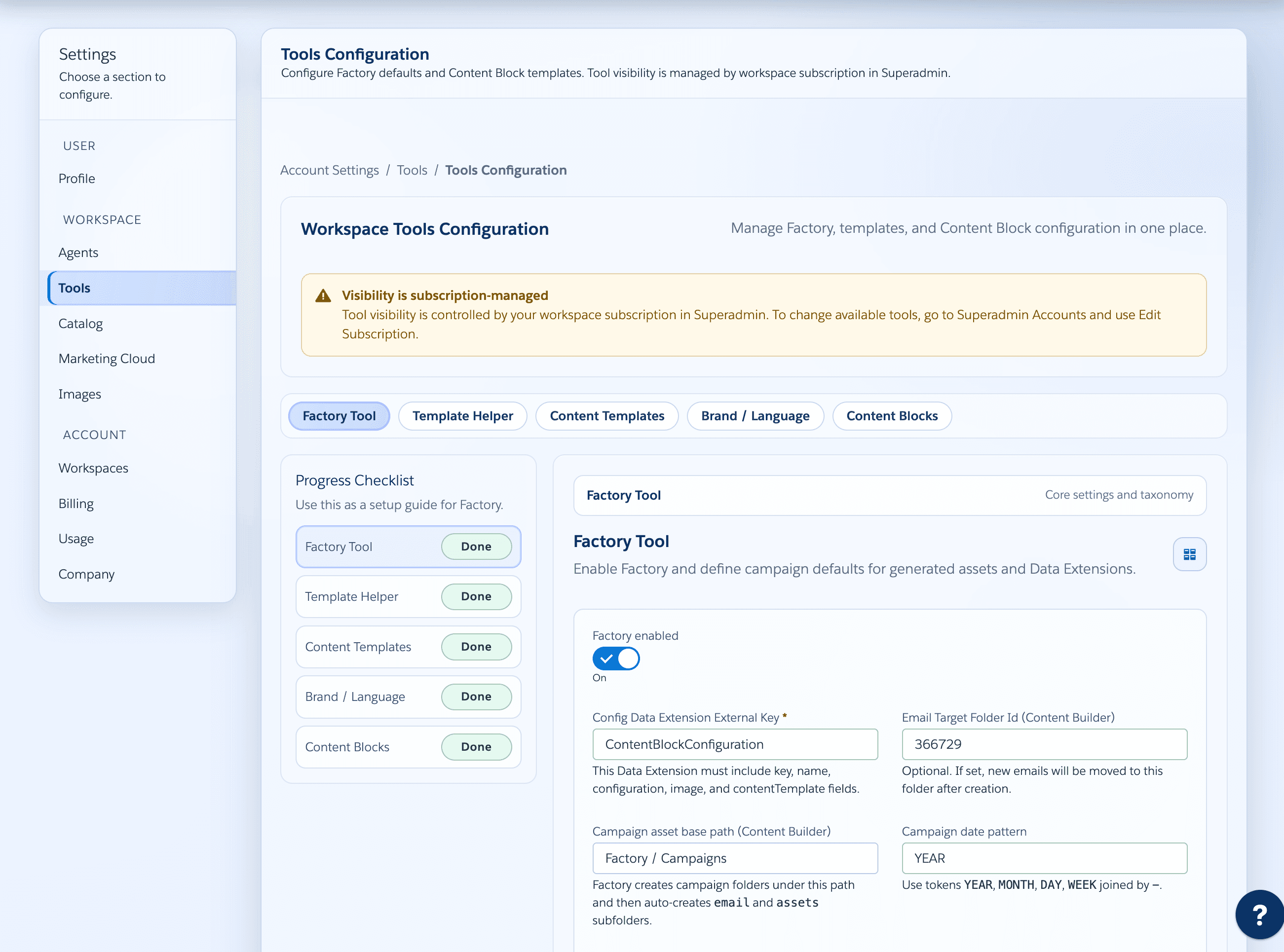 Admin setup screen in Campaign Builder