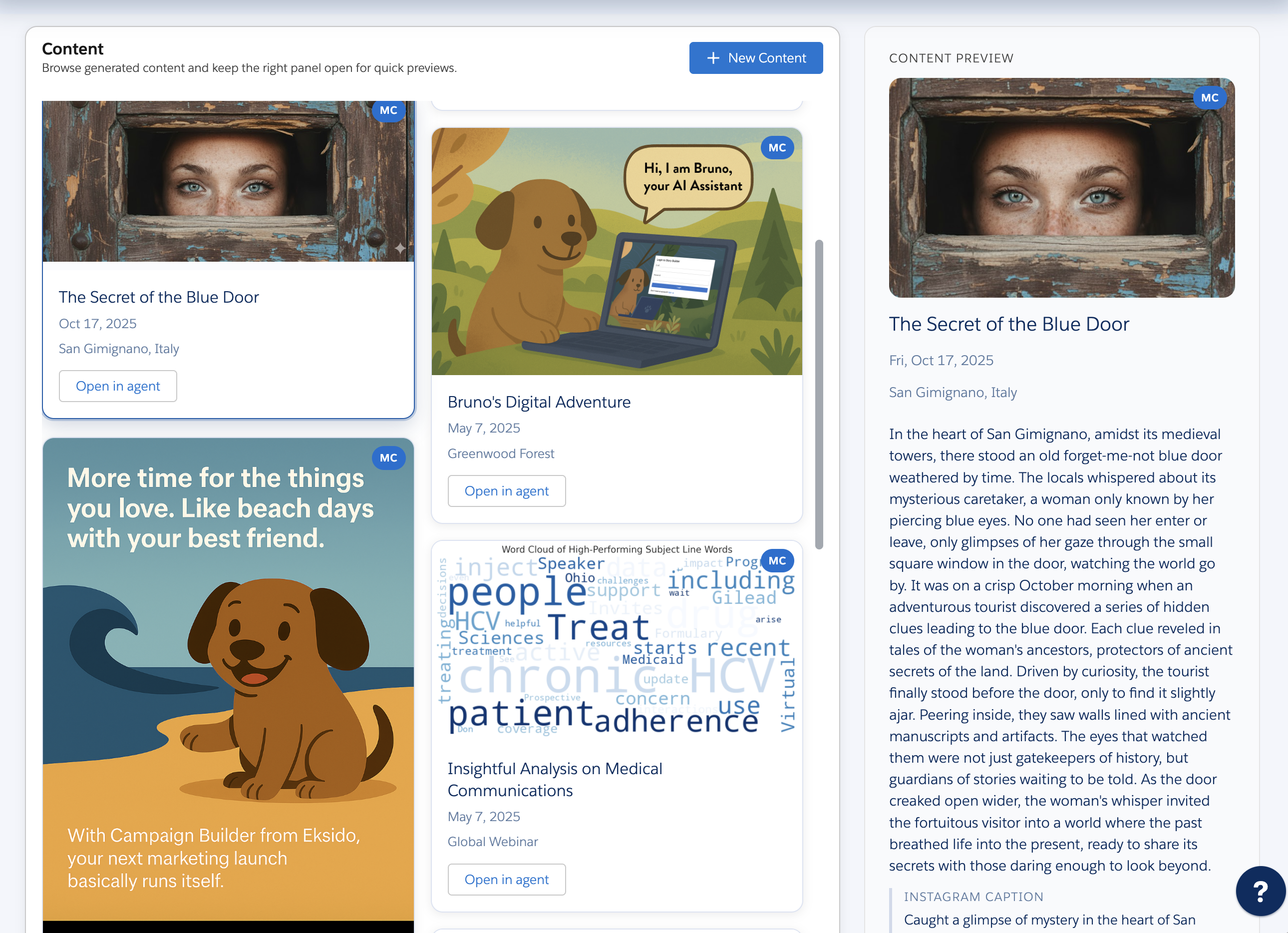 Content generation screen in Campaign Builder
